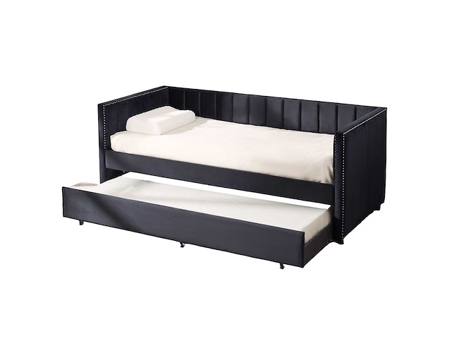 Kajuitbed auckland - 90 x 200 cm - met onderschuifbed - zwart velours - afbeelding 1 van  8