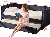 Kajuitbed auckland - 90 x 200 cm - met onderschuifbed - zwart velours - afbeelding 6 van  8