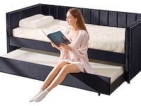 Kajuitbed auckland - 90 x 200 cm - met onderschuifbed - zwart velours - afbeelding 7 van  8