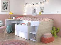 Kajuitbed milky met bureau en lades - wit/eik - afbeelding 2 van  7