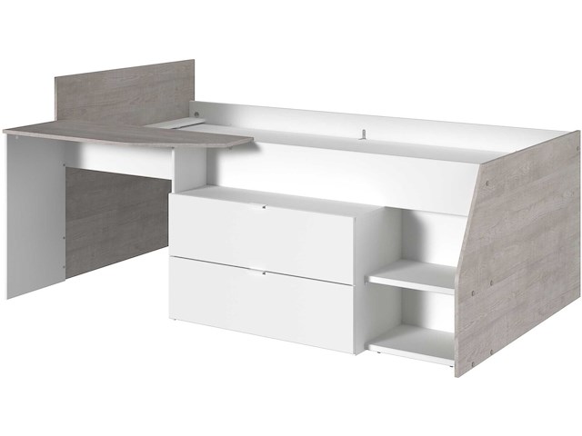 Kajuitbed milky met bureau en lades - wit/eik - afbeelding 3 van  7
