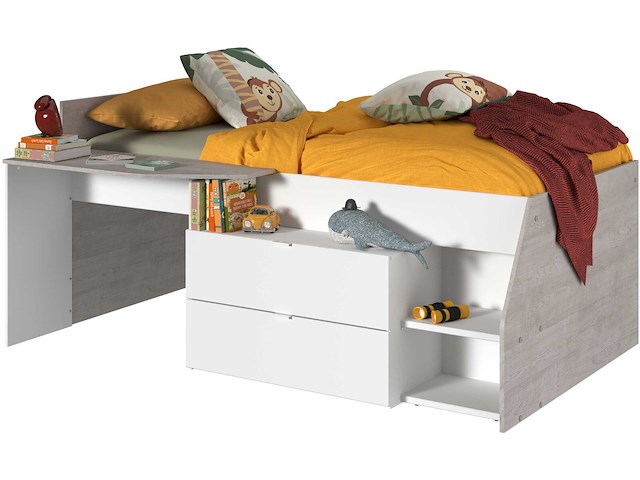Kajuitbed milky met bureau en lades - wit/eik - afbeelding 5 van  7