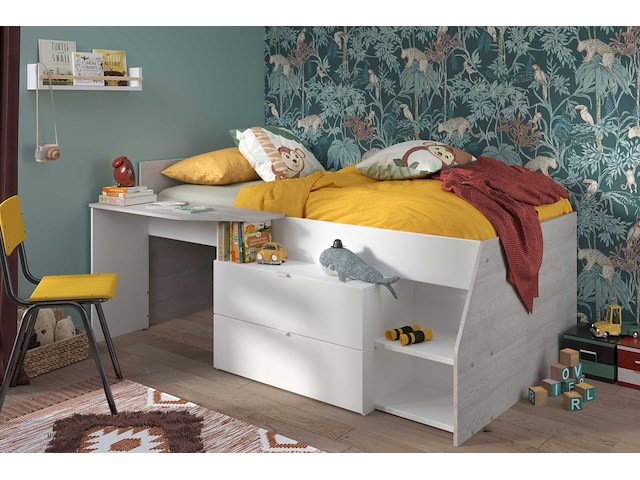 Kajuitbed milky met bureau en lades - wit/eik - afbeelding 7 van  7