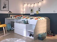 Kajuitbed milky met bureau en lades - wit/eik - afbeelding 1 van  7
