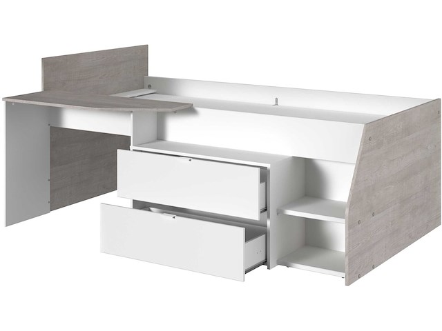 Kajuitbed milky met bureau en lades - wit/eik - afbeelding 4 van  7