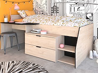 Kajuitbed milky met bureau en lades - zwart/eik - afbeelding 4 van  7