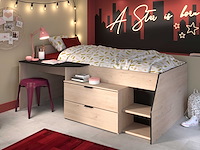 Kajuitbed milky met bureau en lades - zwart/eik - afbeelding 2 van  7