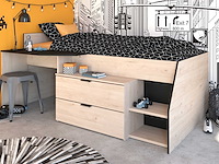 Kajuitbed milky met bureau en lades - zwart/eik - afbeelding 6 van  7
