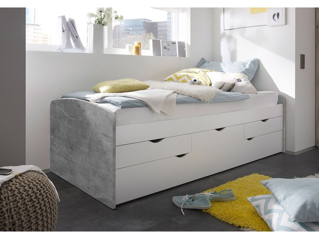 Kajuitbed nasri 90x200 met bedlade - beton/wit - afbeelding 1 van  2