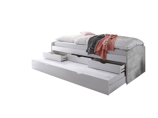 Kajuitbed nasri 90x200 met bedlade - beton/wit - afbeelding 2 van  2
