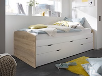 Kajuitbed nasri 90x200 met bedlade - sonoma eik/wit - afbeelding 1 van  2
