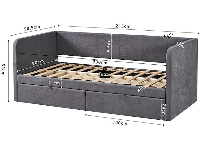 Kajuitbed parma - 90x200cm - met 2 lades - grijs - afbeelding 5 van  7