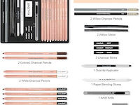 Kalour pdas houtskool tekenset, 22-delig - afbeelding 2 van  5