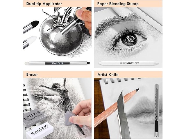 Kalour pdas houtskool tekenset, 22-delig - afbeelding 4 van  5