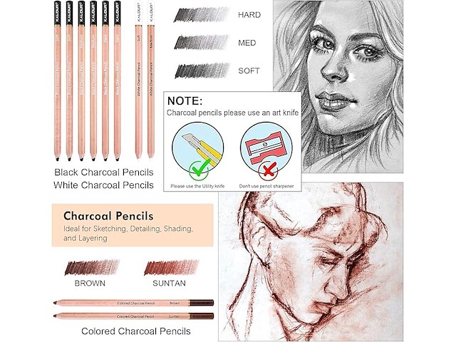 Kalour pdas houtskool tekenset, 22-delig - afbeelding 5 van  5