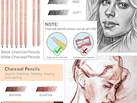 Kalour pdas houtskool tekenset, 22-delig - afbeelding 5 van  5