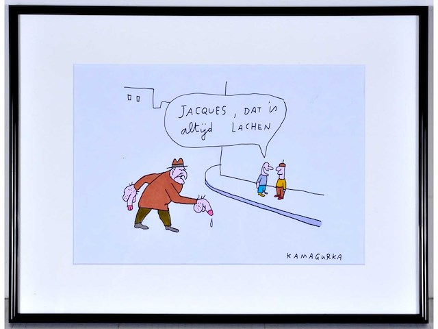 Kamagurka - jacques - inkt en kleurstift op papier - ingelijst - afbeelding 1 van  4