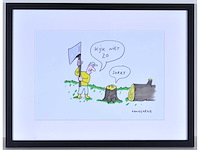 Kamagurka - kijk niet zo - inkt en kleurstift op papier - ingelijst - afbeelding 1 van  4