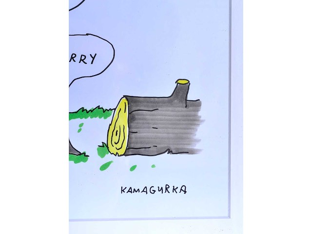 Kamagurka - kijk niet zo - inkt en kleurstift op papier - ingelijst - afbeelding 4 van  4