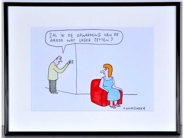 Kamagurka - opwarming - inkt en kleurstift op papier - ingelijst - afbeelding 1 van  4