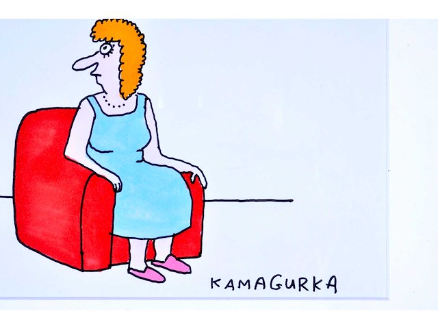 Kamagurka - opwarming - inkt en kleurstift op papier - ingelijst - afbeelding 3 van  4
