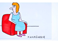 Kamagurka - opwarming - inkt en kleurstift op papier - ingelijst - afbeelding 3 van  4