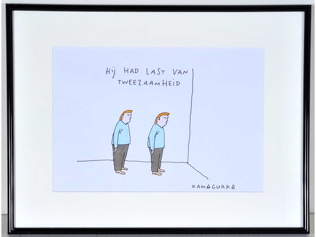 Kamagurka - tweezaamheid - inkt en kleurstift op papier - ingelijst - afbeelding 1 van  4
