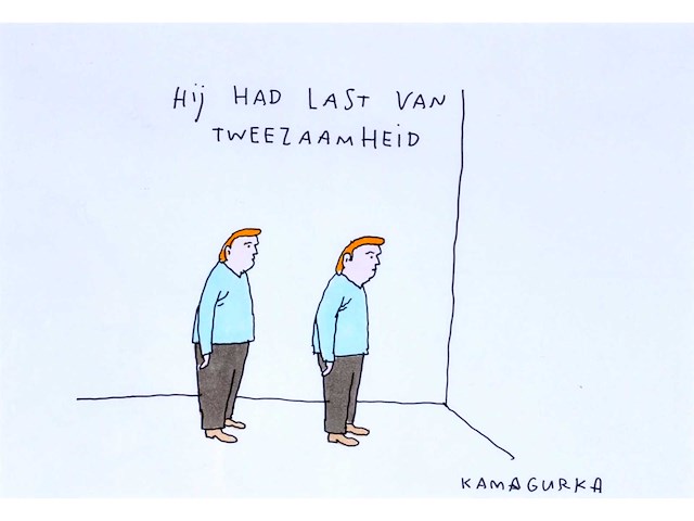 Kamagurka - tweezaamheid - inkt en kleurstift op papier - ingelijst - afbeelding 2 van  4