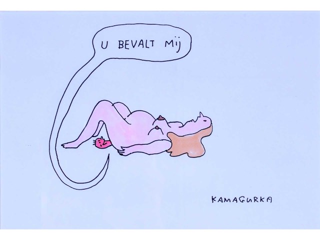 Kamagurka - u bevalt mij - inkt en kleurstift op papier - ingelijst - afbeelding 2 van  4