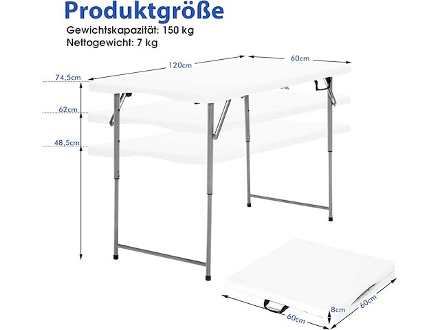 Kampeertafel, draagbare klaptafel met verstelbare hoogte - afbeelding 3 van  4