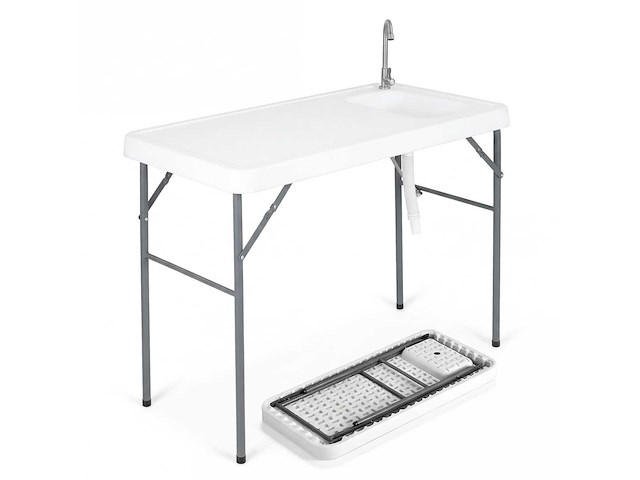 Kampeertafel met afvoerpijp kraan metalen structuur wit - afbeelding 5 van  5