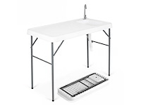 Kampeertafel met afvoerpijp kraan metalen structuur wit - afbeelding 5 van  5