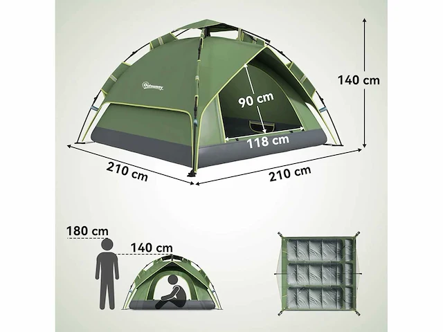 Kampeertent licht opvouwbare tent 2-3 pers. - 2 grote deuren - afbeelding 3 van  4