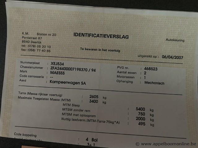 Kampeerwagen maesss focus t62 , zfa24400007198370, 2800cm³, 94kw, diesel, euro 3, 1e insch 03/2006, 124552km vlgs ltst keuring, kentekenbewijs, keuring, identificatieverslag, 1 sleutel - afbeelding 11 van  12