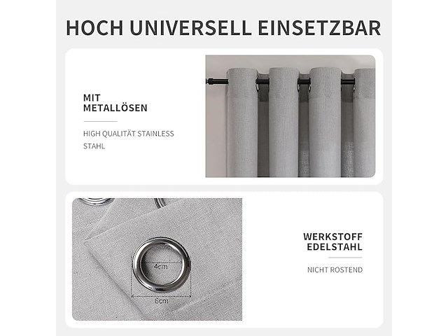 Kant en klaar set gordijnen met ringen grijs 132*260cm - afbeelding 1 van  3