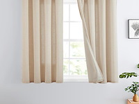 Kant en klare linnen gordijnen met ringen- bruin:beige - afbeelding 1 van  4