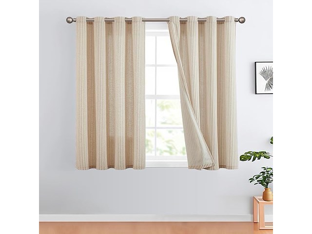 Kant en klare linnen gordijnen met ringen- bruin:beige - afbeelding 1 van  4