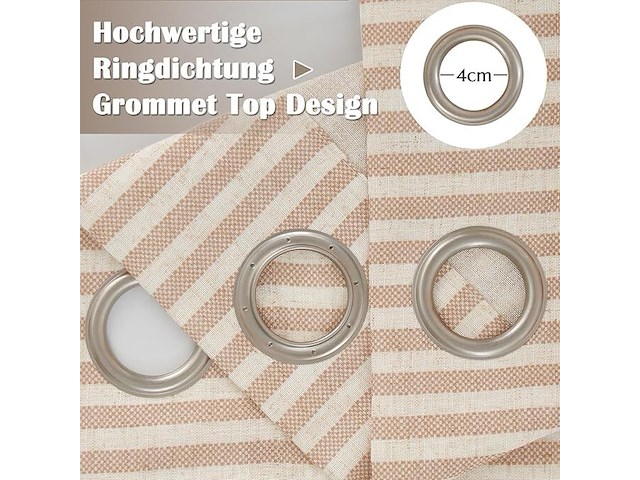 Kant en klare linnen gordijnen met ringen- bruin:beige - afbeelding 2 van  4