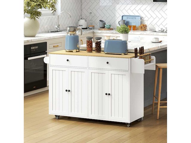 Kantelend keukeneiland, 2 lades, 2 kasten, op wielen - afbeelding 10 van  11