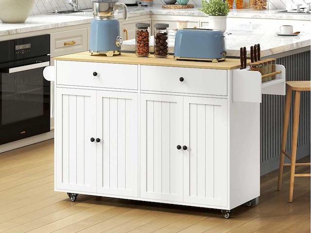 Kantelend keukeneiland, 2 lades, 2 kasten, op wielen - afbeelding 1 van  11