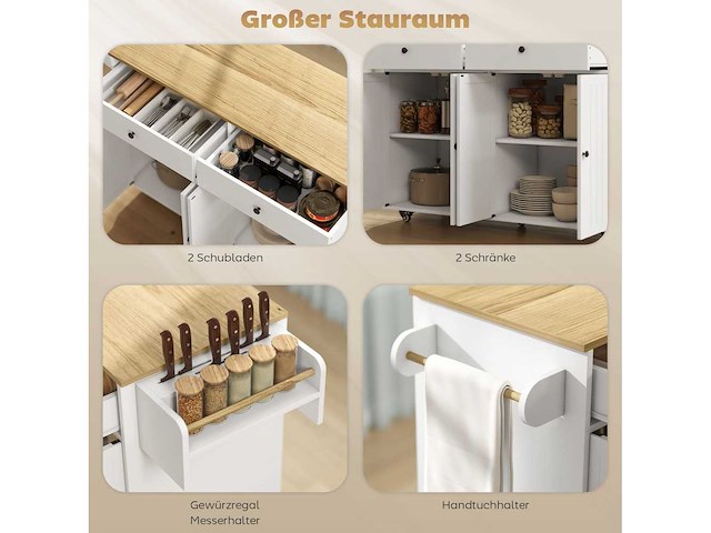 Kantelend keukeneiland, 2 lades, 2 kasten, op wielen - afbeelding 5 van  11