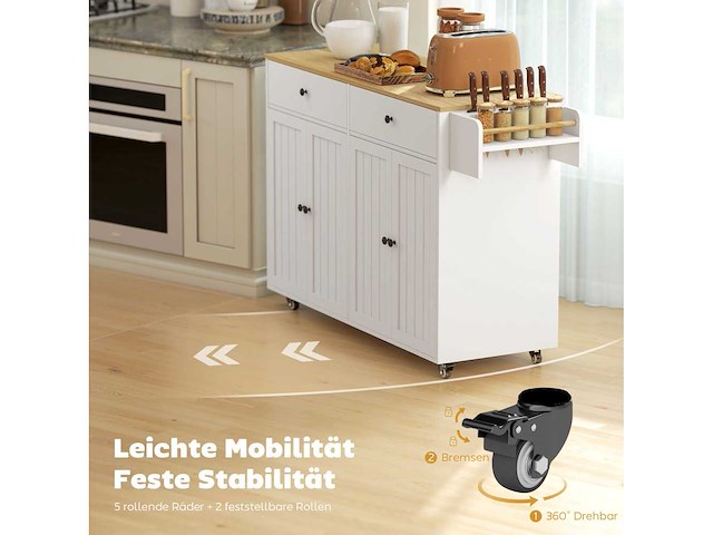 Kantelend keukeneiland, 2 lades, 2 kasten, op wielen - afbeelding 6 van  11