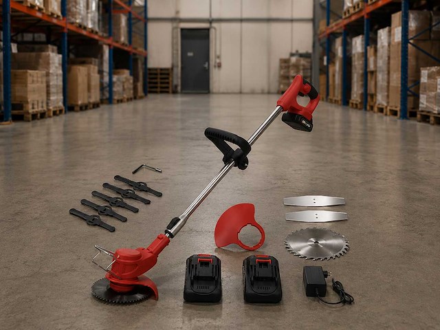 Kantenmaaier - grastrimmer - bosmaaier - incl. 2 accu's en lader - rood - afbeelding 1 van  4