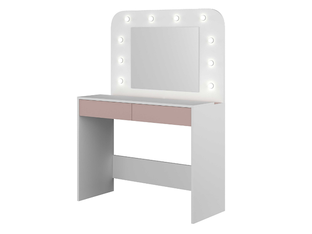 Kaptafel holly met spiegel en verlichting 2 lades spaanplaat - wit/roze - afbeelding 1 van  6