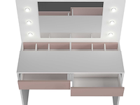 Kaptafel holly met spiegel en verlichting 2 lades spaanplaat - wit/roze - afbeelding 2 van  6