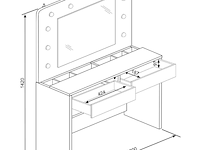 Kaptafel holly met spiegel en verlichting 2 lades spaanplaat - wit/roze - afbeelding 6 van  6