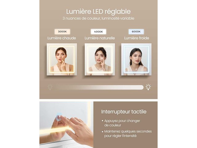 Kaptafel met led-spiegel, stekkerdoos, 9 lades, vergrootglas 10x - afbeelding 7 van  7