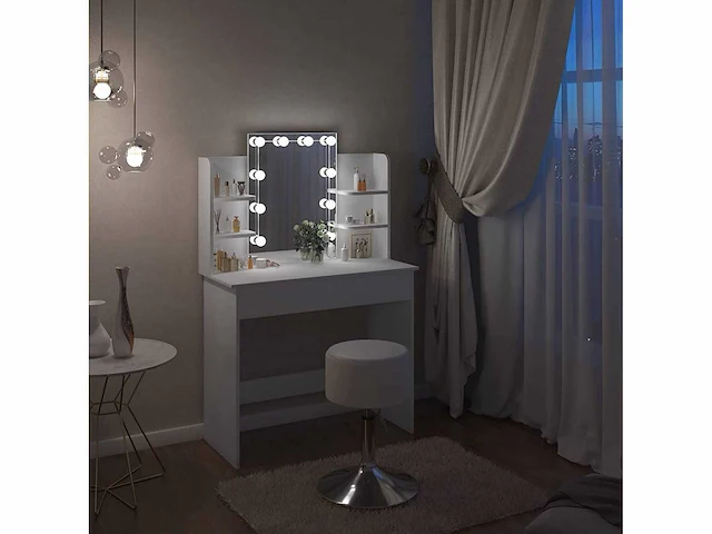 Kaptafel met led-verlichting, kaptafel met spiegel, make-uptafel - afbeelding 1 van  5
