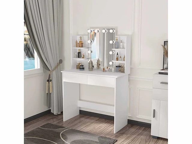 Kaptafel met led-verlichting, kaptafel met spiegel, make-uptafel - afbeelding 3 van  5