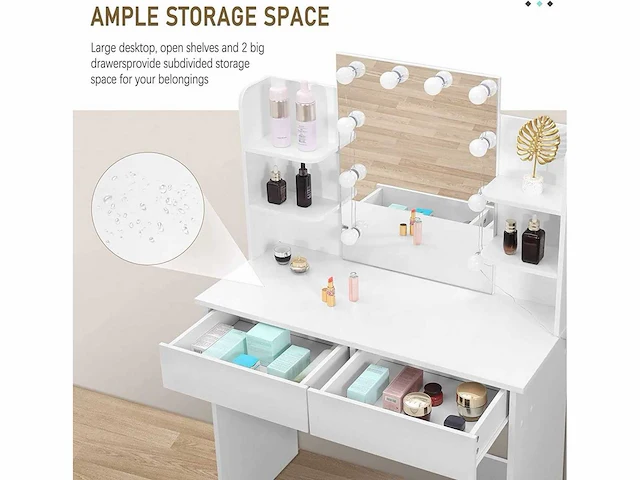 Kaptafel met led-verlichting, kaptafel met spiegel, make-uptafel - afbeelding 5 van  5